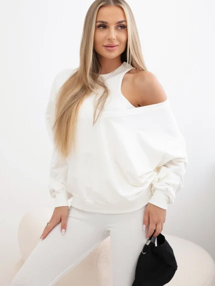 Komplet 3-częściowy bluza + top + legginsy ecru