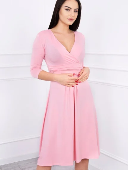 Sukienka z odcięciem pod biustem pudrowy róż