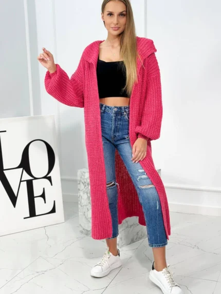 Sweter z dodatkiem moheru w stójkę fuksja