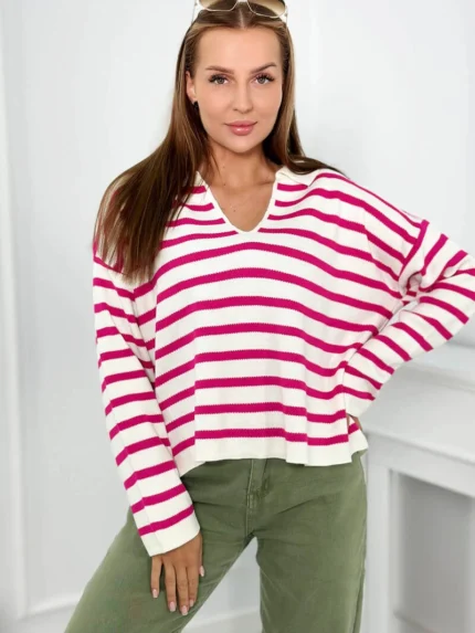 Sweter w paski fuksja