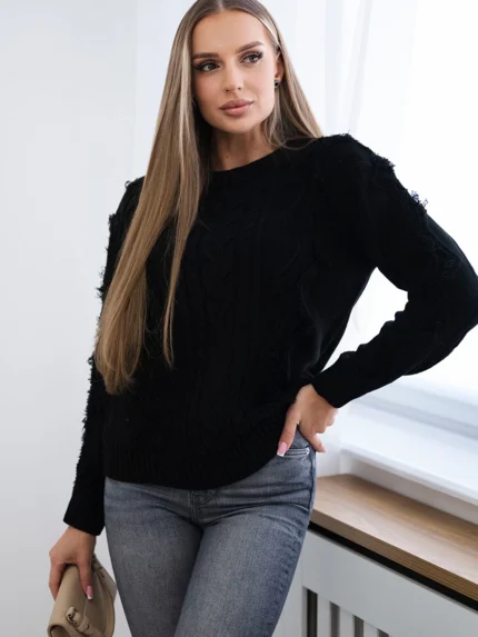 Sweter z warkoczowym splotem czarny