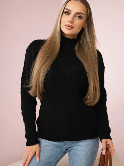 Sweter z ozdobnym splotem czarny