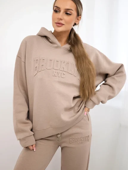 Komplet bawełniany ocieplany bluza + spodnie Brooklyn ciemny beżowy
