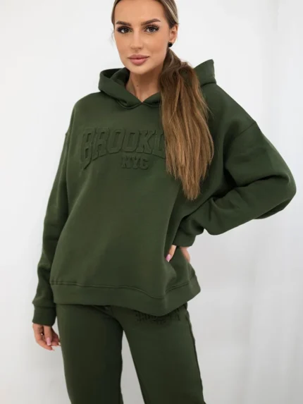 Komplet bawełniany ocieplany bluza + spodnie Brooklyn khaki