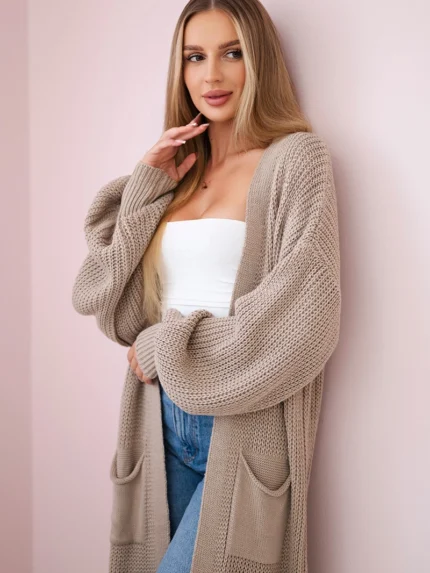 Sweter długi kardigan ciemny beżowy