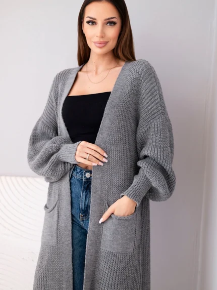 Sweter długi kardigan ciemny szary