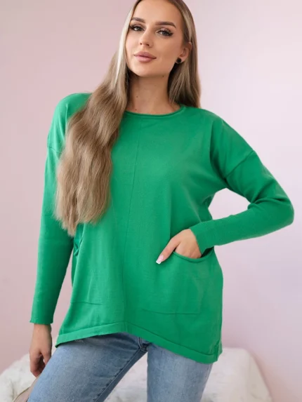 Sweter z kieszeniami z przodu jasno zielony