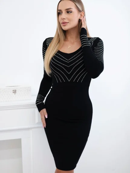 Sukienka dzianinowa ze srebrnym wzorem czarna