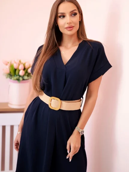 Sukienka z ozdobnym paskiem granatowa