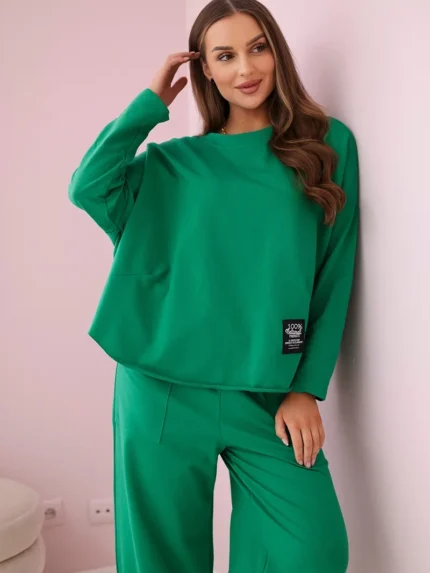 Komplet bawełniany bluza + spodnie zielony