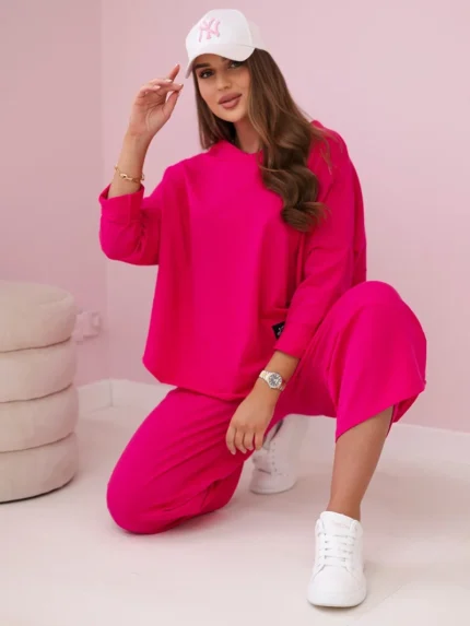 Komplet bawełniany bluza + spodnie fuksja