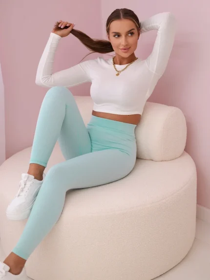 Spodnie leginsy w prążek miętowe