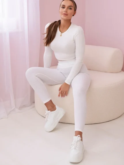 Spodnie leginsy w prążek białe