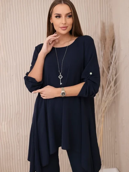 Komplet bluzka + spodnie z wisiorkiem granatowy