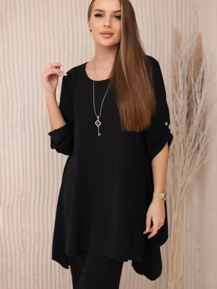 Komplet bluzka + spodnie z wisiorkiem czarny