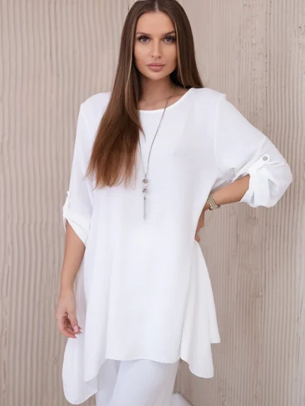 Komplet bluzka + spodnie z wisiorkiem ecru