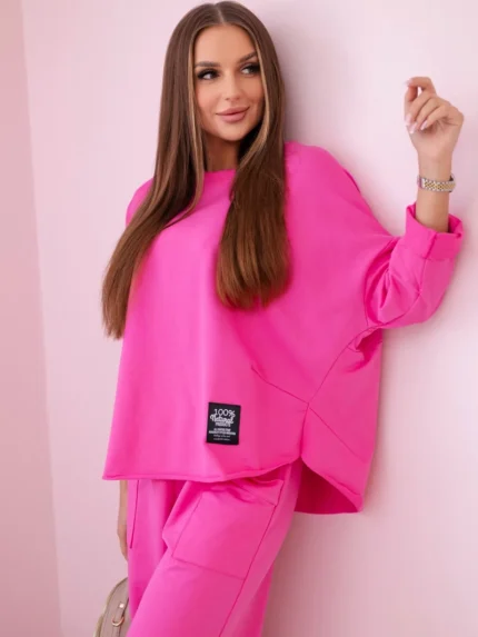 Komplet bawełniany bluza + spodnie różowy