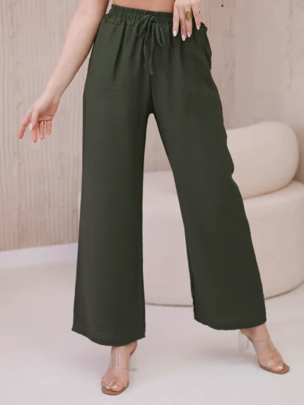 Spodnie z wiskozy z szeroką nogawką khaki
