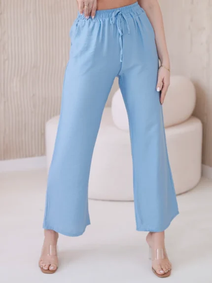 Spodnie z wiskozy z szeroką nogawką niebieskie