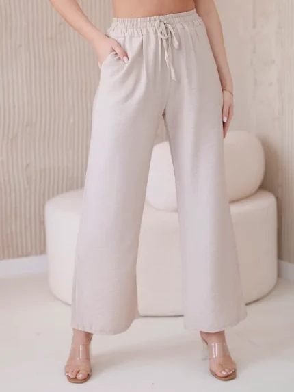 Spodnie z wiskozy z szeroką nogawką ciemno beżowe