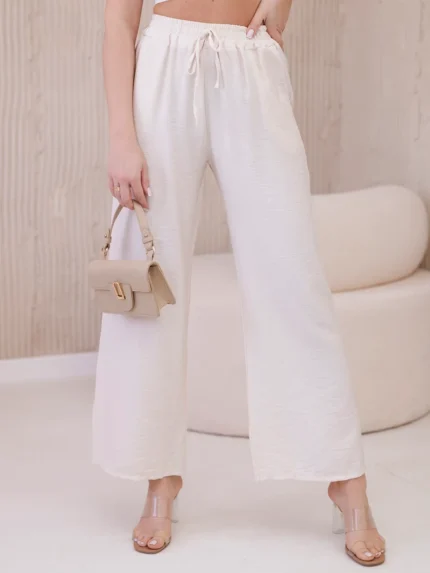 Spodnie z wiskozy z szeroką nogawką jasno beżowe