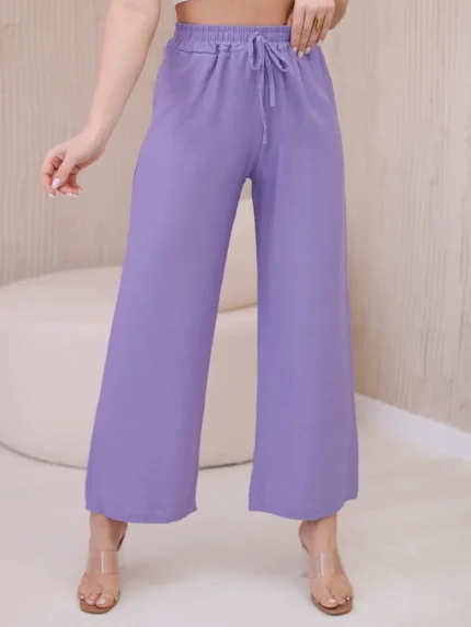 Spodnie z wiskozy z szeroką nogawką fioletowe