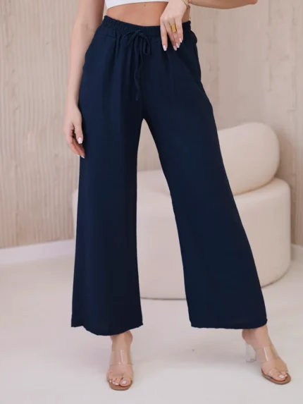 Spodnie z wiskozy z szeroką nogawką granatowe