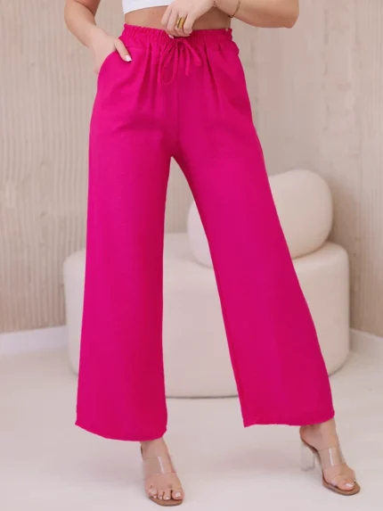 Spodnie z wiskozy z szeroką nogawką fuksja