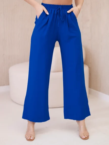 Spodnie z wiskozy z szeroką nogawką chabrowe