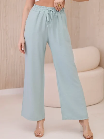 Spodnie z wiskozy z szeroką nogawką ciemno miętowe