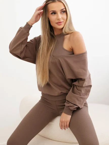 Komplet 3-częściowy bluza + top + legginsy mocca