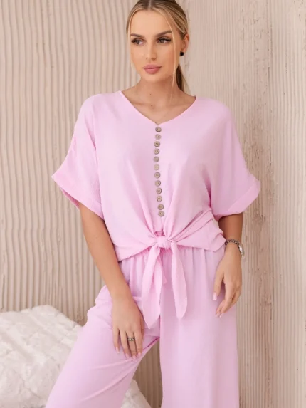 Komplet bluzki ze spodniami jasny różowy