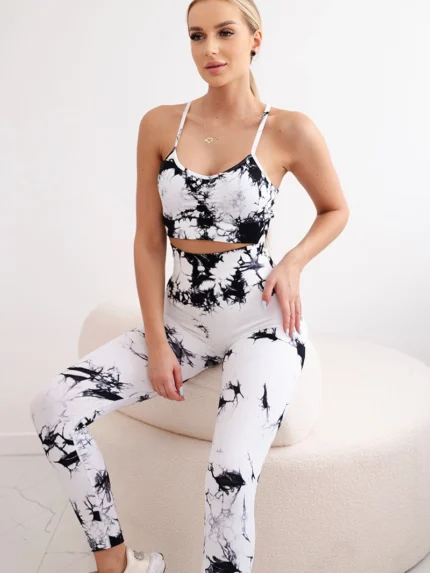 Komplet fitness top z regulowanymi ramiączkami + legginsy push up biały