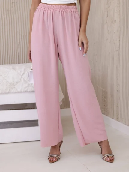 Spodnie z szeroką nogawką pudrowy róż