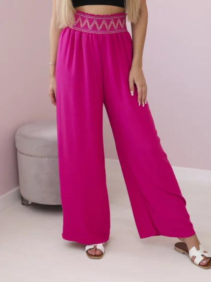 Spodnie z szeroką gumą w pasie fuksja
