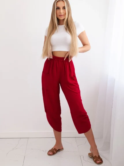 Spodnie z szeroką nogawką i kieszeniami bordowe