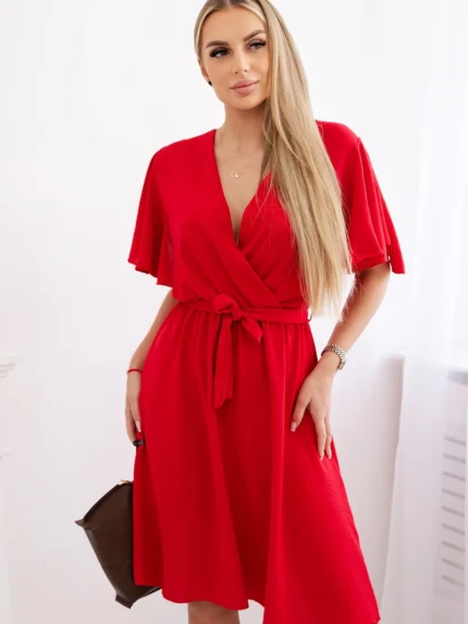 Sukienka z przekładanym dekoltem czerwona