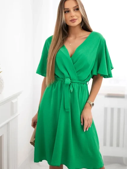 Sukienka z przekładanym dekoltem zielona