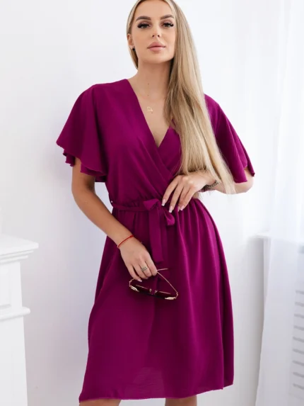 Sukienka z przekładanym dekoltem śliwkowa