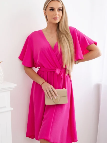 Sukienka z przekładanym dekoltem różowa