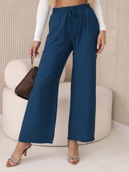 Spodnie z wiskozy z szeroką nogawką morskie