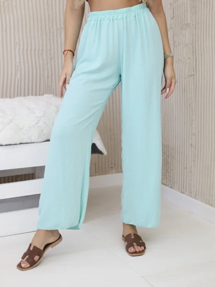 Spodnie z szeroką nogawką miętowe