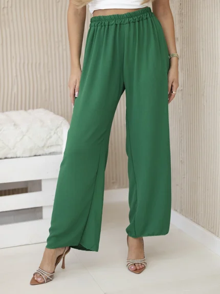 Spodnie z szeroką nogawką ciemno zielone
