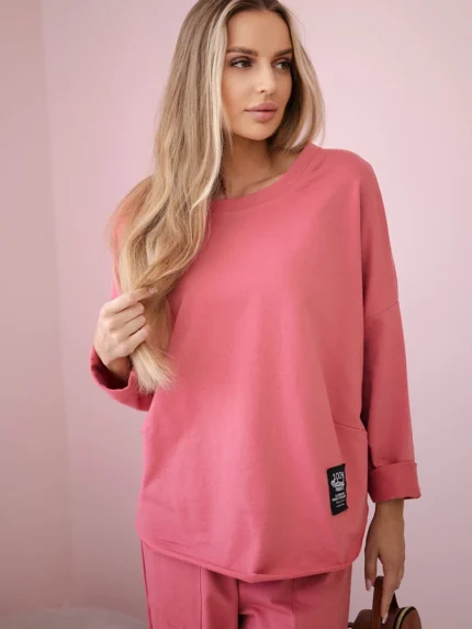 Komplet bawełniany bluza + spodnie malinowy