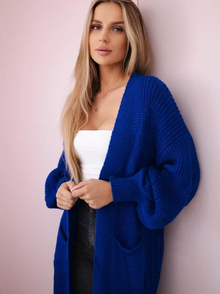 Sweter długi kardigan chabrowy