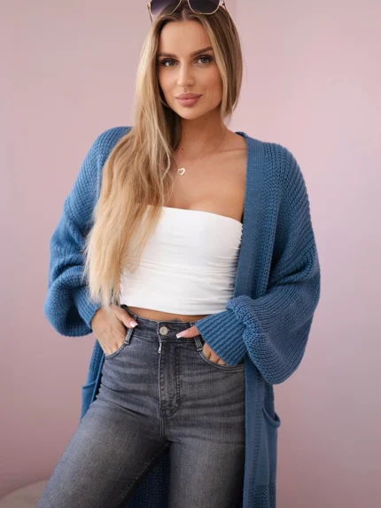 Sweter długi kardigan jeansowy