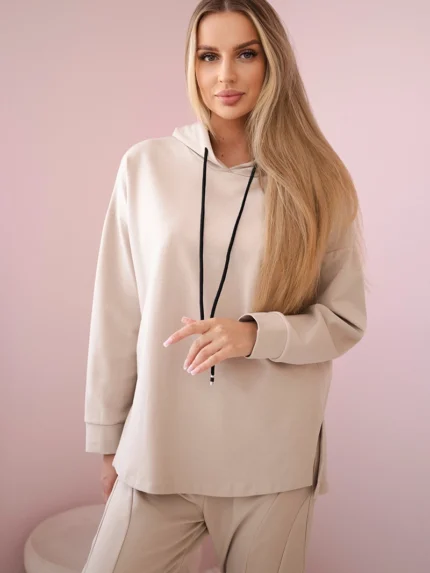 Komplet Punto Milano Winter bluza z kapturem + spodnie beżowy