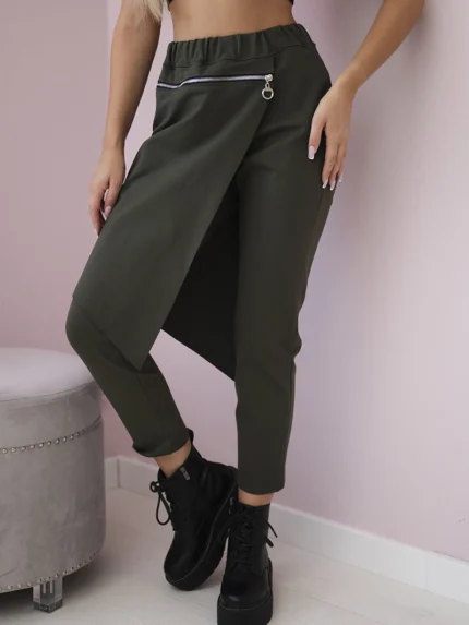 Spodnie Punto Milano Winter z ozdobnym suwakiem khaki