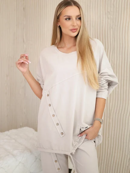 Komplet bawełniany oversize bluza + spodnie beżowy