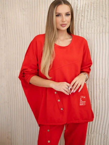 Komplet bawełniany oversize bluza + spodnie czerwony